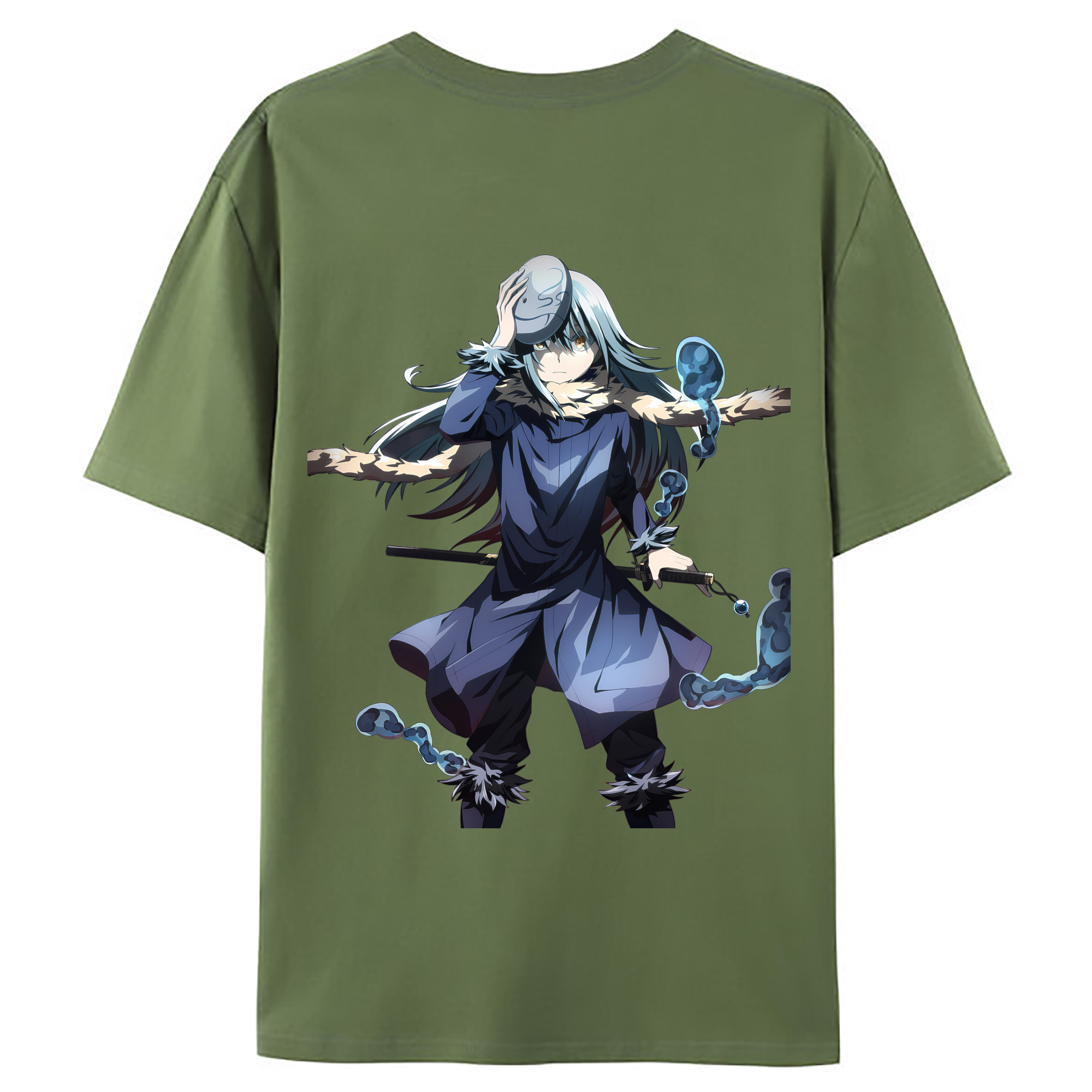 （画像用） 転スラ Regarding Reincarnated to Slime 綿100％ メンズ半袖Tシャツ（バックプリント） 通気性